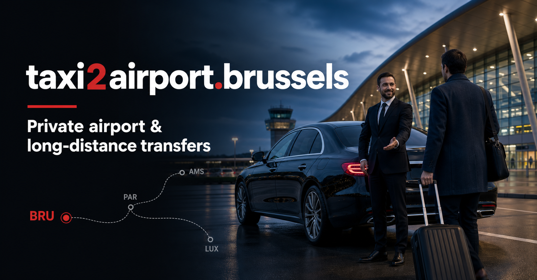 Chauffeur accueillant un passager devant un terminal aéroportuaire